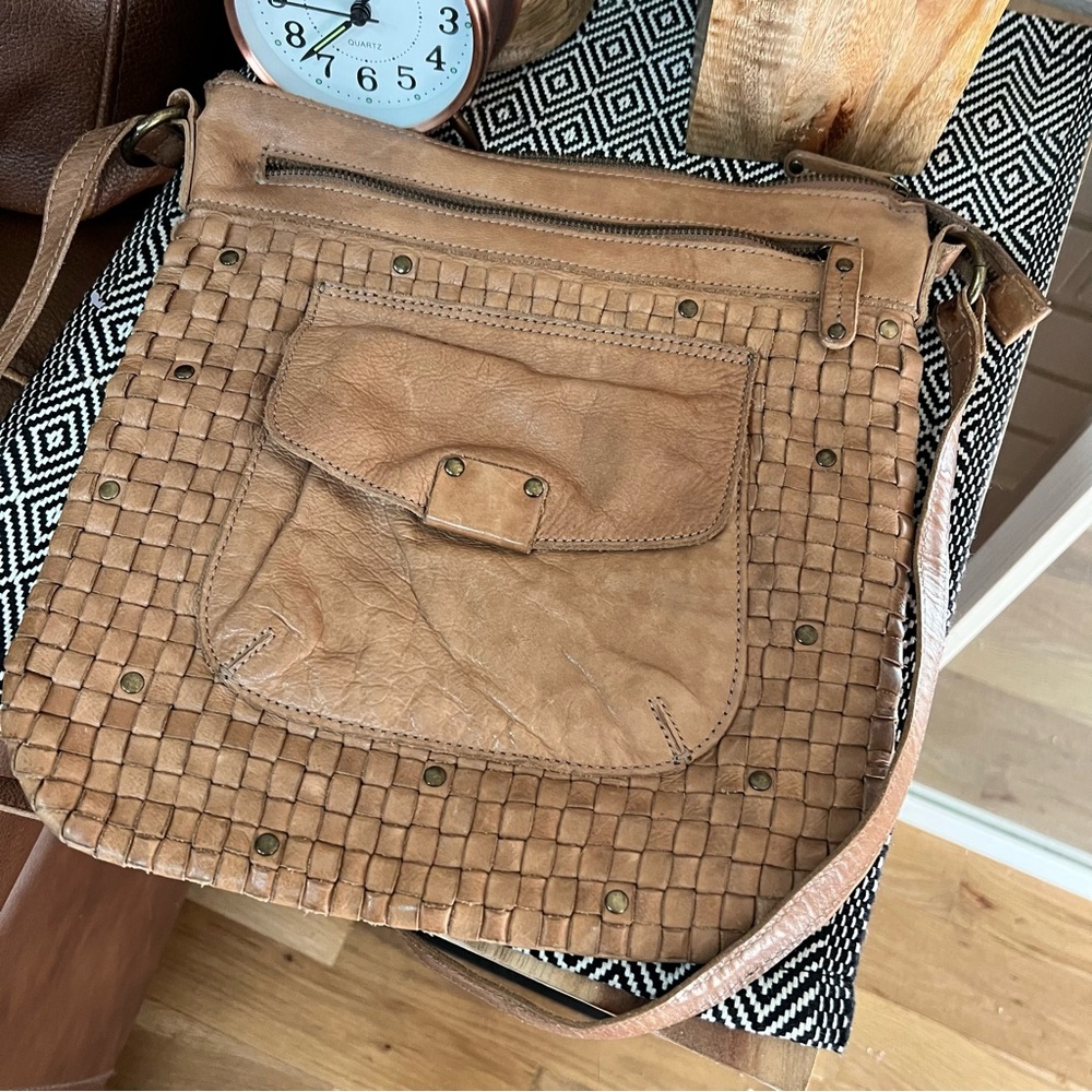 Tan Genuine Leather Crossbody Bag